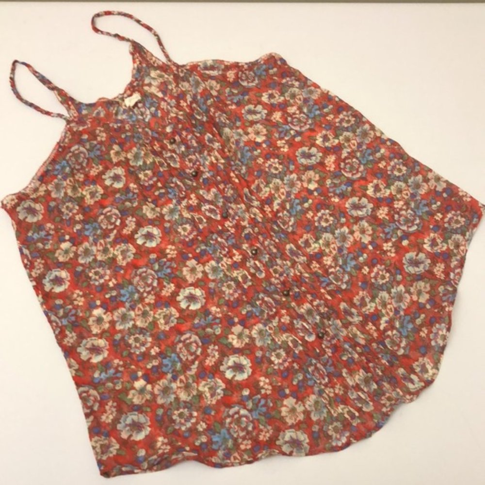 Aerie floral button down ruffle racerback tank with braided adjustable straps